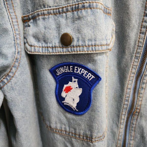 VTG Duke Haband USA Army Jungle Patch Flannel Lined Denim Full Zip Jacket Size M - Picture 11 of 16